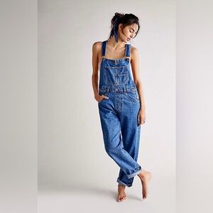 Free People Ziggy Denim Overalls In Sapphire Blue Size S We The Free